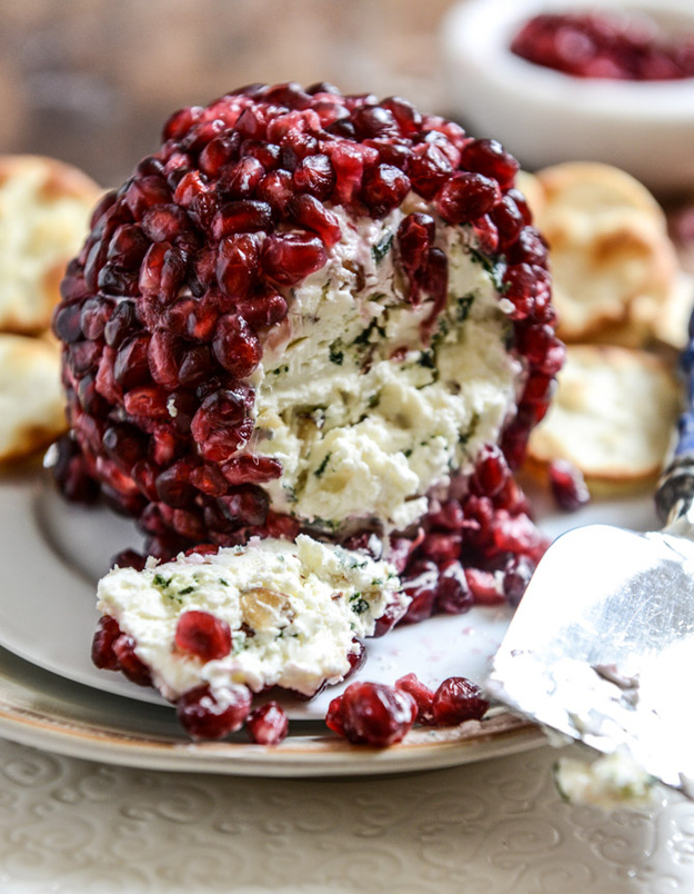 Christmas Dishes Recipes Pomegranate-Jeweled White Cheddar, Toasted Almond, and Crispy Sage Cheese Ball